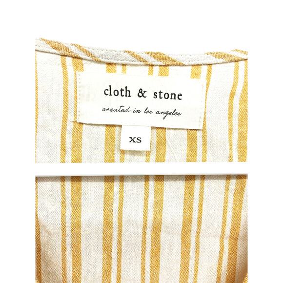 Cloth & Stone Yellow Tie Front Blouse Stripe Button Up Linen Blend Size XS - Picture 3 of 7